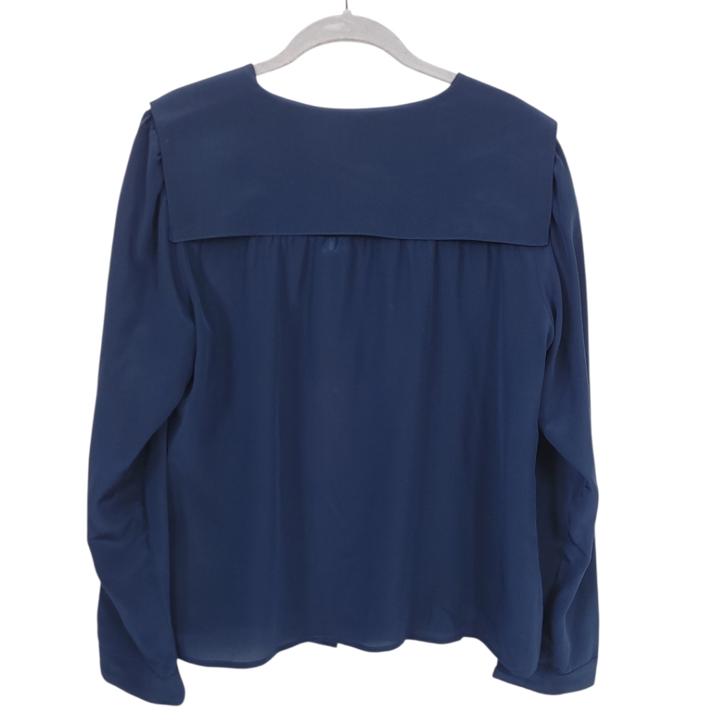 Hunter Dixon Navy Silky Blouse Gold Buttons Utility Pocket Top Size L Office‎ - Picture 2 of 11